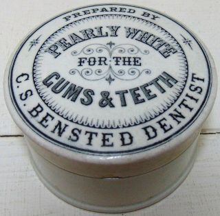 Unusual " Pearly White " Dentists Tooth Paste Pot Lid,  Base - Bensted Of London C1890