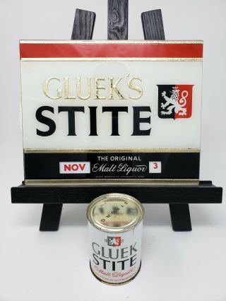 Glueks Stite Reverse On Glass Calendar Sign And Flat Top Beer Can Mn