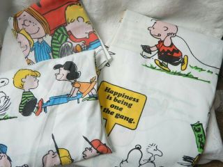 Vintage Snoopy Twin Flat,  Fitted Bed Sheets & Pillowcases Set Happiness Gang