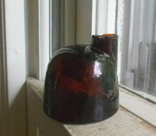 1860s Deep Reddish Amber Domed Igloo Turtle Ink Bottle Early Hinge Mold Scarce