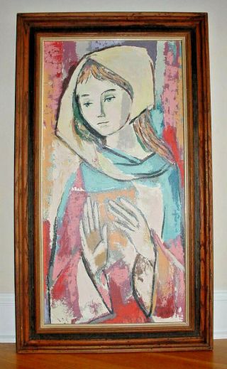 Large Vintage Mid Century Modern Framed Oil Painting On Canvas " Maria "