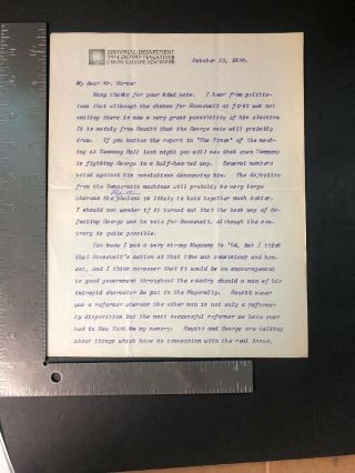 Richard Watson Gilder Typed Signed Letter 1886 Campaign Of Teddy Roosevelt