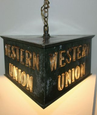 Very Rare Antique Western Union Advertising Lighted Sign With Glass Letters