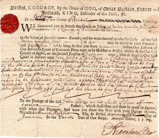 1724,  Freetown,  Mass; Josiah Winslow,  Jr. ,  Mayflower Family,  Writ Of Arrest