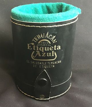 Mexico Tehuacan Etiqueta Azul Agua Mineral Gambling Cup And Dice Leather.