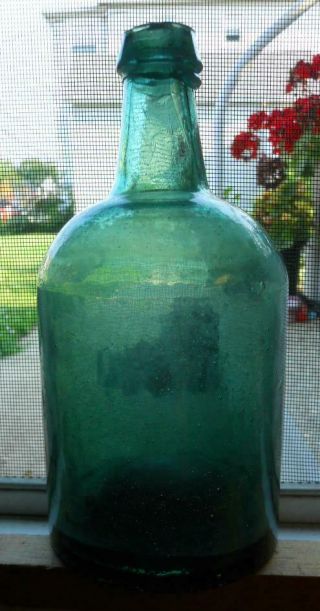 Jumbo Quart Green Iron Pontil Squat Soda Ale Porter Bottle Double Collar Top