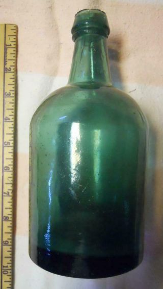 Jumbo Quart Green Iron Pontil Squat Soda Ale Porter Bottle Double Collar Top 2