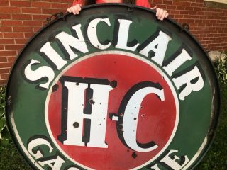 Vintage 1930s Sinclair Gasoline 48” Double Sided Porcelain Sign with Ring 3