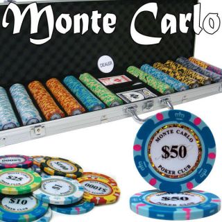 600 Monte Carlo 14g Clay Poker Chips Set With Aluminum Case - Pick Chips