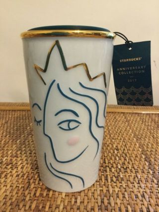 Starbucks White Gold Siren Mermaid Anniversary 2017 Travel Mug Limited Edition
