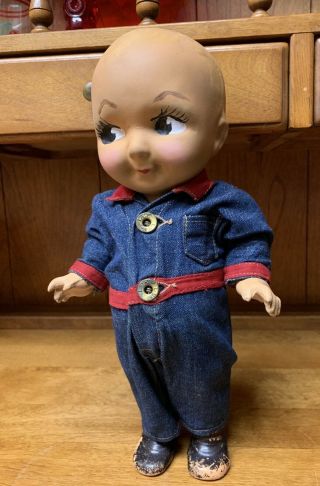 Composition Buddy Lee Doll Rare Early Denim Jumpsuit Coveralls 1920s Vintage
