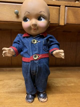 Composition BUDDY LEE Doll Rare Early Denim Jumpsuit Coveralls 1920s Vintage 2