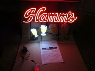 HAMMS BEER SIGN MOTION LED LIGHT UP GOBLETS BAR MUGS NEO NEON MAN CAVE PUB 2