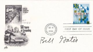 William Bill Gates Autographed Signed First Day Cover Fdc " 50years Of Computing "