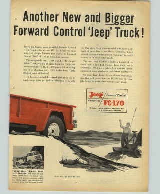 1957 PAPER AD 2 Pg Truck Jeep FC - 170 Safety - View Cab Willys 4 - Wheel Drive 2