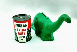 Vintage Advertising 2 Sinclair Oil Co Banks 1 Green Dinosaur Bank 1 Oil Can Bank