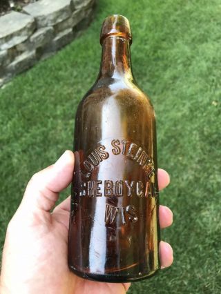 Louis Steinke Sheboygan Wi Wis Amber Blob Top Weiss Beer Bottle Nbbg Co.  Rare