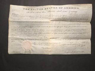 1827 Us Land Grant Signed By President John Quincy Adams W/ Engraving