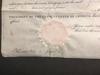 1827 US land grant signed by President John Quincy Adams w/ engraving 2