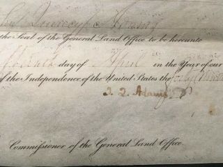 1827 US land grant signed by President John Quincy Adams w/ engraving 3