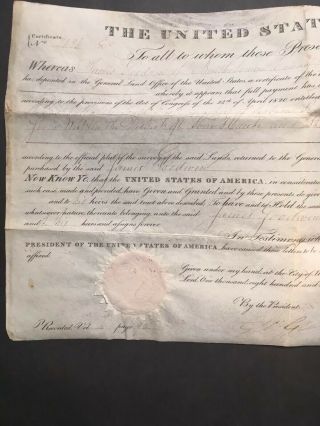 1827 US land grant signed by President John Quincy Adams w/ engraving 4