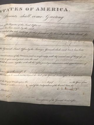 1827 US land grant signed by President John Quincy Adams w/ engraving 5