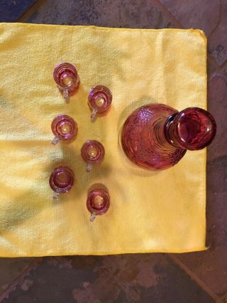 Antique/Vintage Shot Glasses With Bottle Set Pink & Clear 2