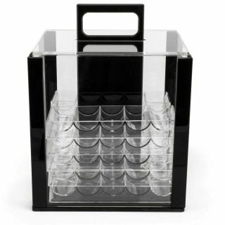 1000 Count Poker Chips Set Acrylic Carrier Case With 10 Clear Chip Trays