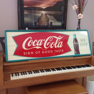 Vintage Large 1958 Coca Cola Soda Pop Early 54 " Fishtail Metal Sign