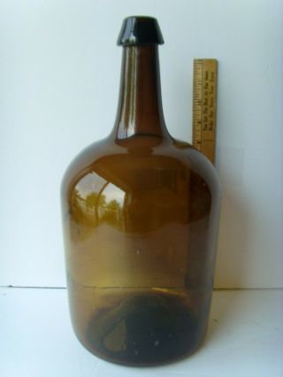 Antique Open Pontil dip - mold Golden Amber Demi - John Bottle 13¼” 1820 - 1850 53/28 2