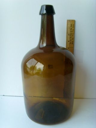 Antique Open Pontil dip - mold Golden Amber Demi - John Bottle 13¼” 1820 - 1850 53/28 3