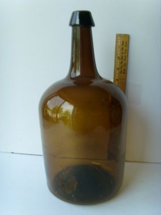 Antique Open Pontil dip - mold Golden Amber Demi - John Bottle 13¼” 1820 - 1850 53/28 4