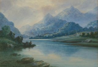 S.  P.  Hall - Early 20th Century Watercolour,  View Of Llanberis Lake,  Wales