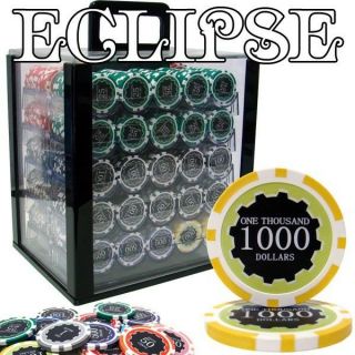 1000 Eclipse 14g Clay Poker Chips Set With Acrylic Case - Pick Chips