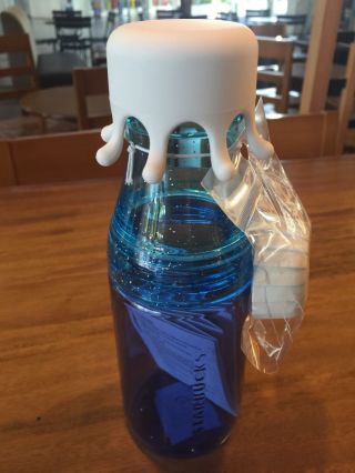 Starbucks Bottle 2016 Blue Sunny Water Bottle Regular & White Milk Cap - No Card
