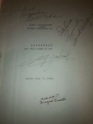 “wizard Of Oz” Contract Liscencing Agreement Signed By The Cast