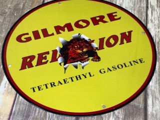 Vintage Gilmore Red Lion Tetraethyl Gasoline Advertising Porcelain Metal 12 Sign