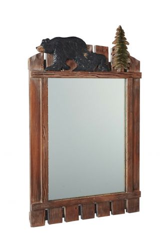 Black Bear Mirror Hand Wood Carving Cabin Rustic Decor