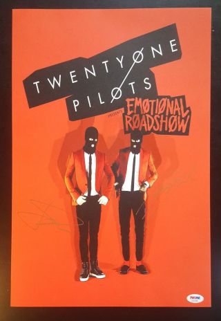 21 Twenty One Pilots Josh Dun Tyler Joseph Band Signed Poster Psa/dna Authentic