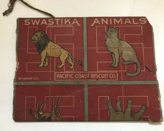 Antique Pacific Coast Biscuit Co Box Swastika Animals Advertising