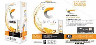 Celsius Orange On - The - Go Powder Stick Packs,  Zero Sugar (14 Sticks Per Pack)