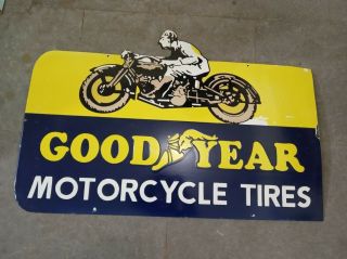 Porcelain Goodyear Motorcycle Tires Sign 36 " X 24 " Inches Pre - Owned