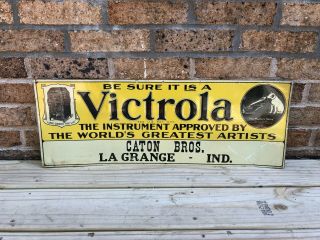 Vintage Rca Victrola Record Player Tin Tacker Sign Nipper Indiana