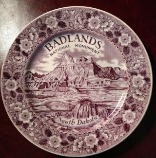 Vtg 1950 Staffordshire Plate Rare Purple Badlands Natl Monument Sd Usa Wall Drug