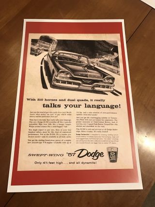 Vintage 1957 Dodge Car Ad Poster Home Decor Man Cave Art