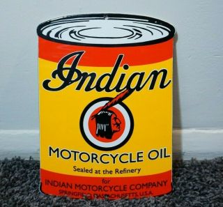 Vintage Indian Motorcycles Oil Porcelain Sign Gas Can Metal Station Pump Plate