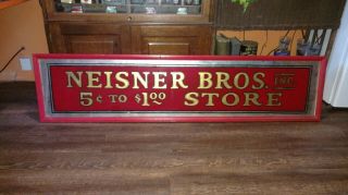 Neisner Bros.  Inc.  Antique Advertising Sign.  Red And Gold Leaf Paint On Mirror