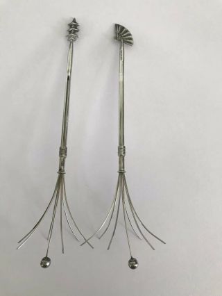 Sterling Silver Drink Stirrers Retractable Chinese Theme Pagoda Fan 10 Gr