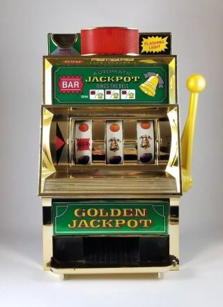 Waco Golden Jackpot Mechanical Slot Machine One Armed Bandit Toy Bank Collect