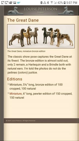 Louise Peterson Bronze Great Dane " The Great Dane Miniature " Cropped